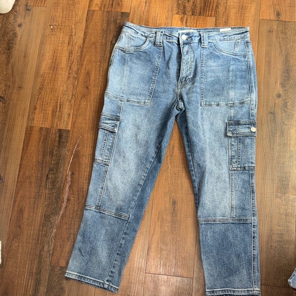 KanCan Light Blue Straight Leg Cargo Jeans - Picture 14 of 15